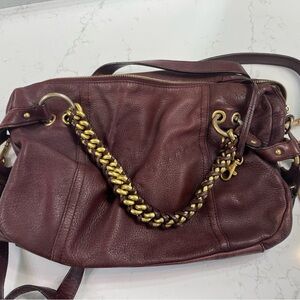 Michael Kors Tristan Burgundy Leather Shoulder Bag with Gold Chain